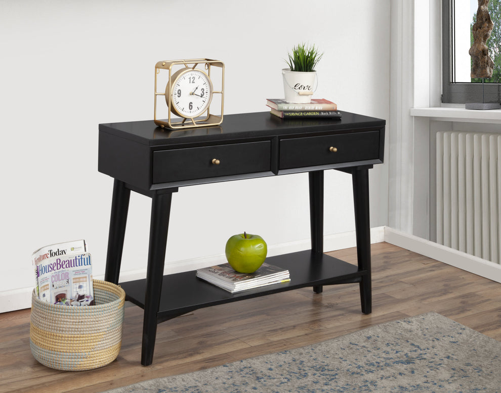 Black Floor Shelf Console Table With Shelves And Drawers By Homeroots | Console Tables | Modishstore - 4