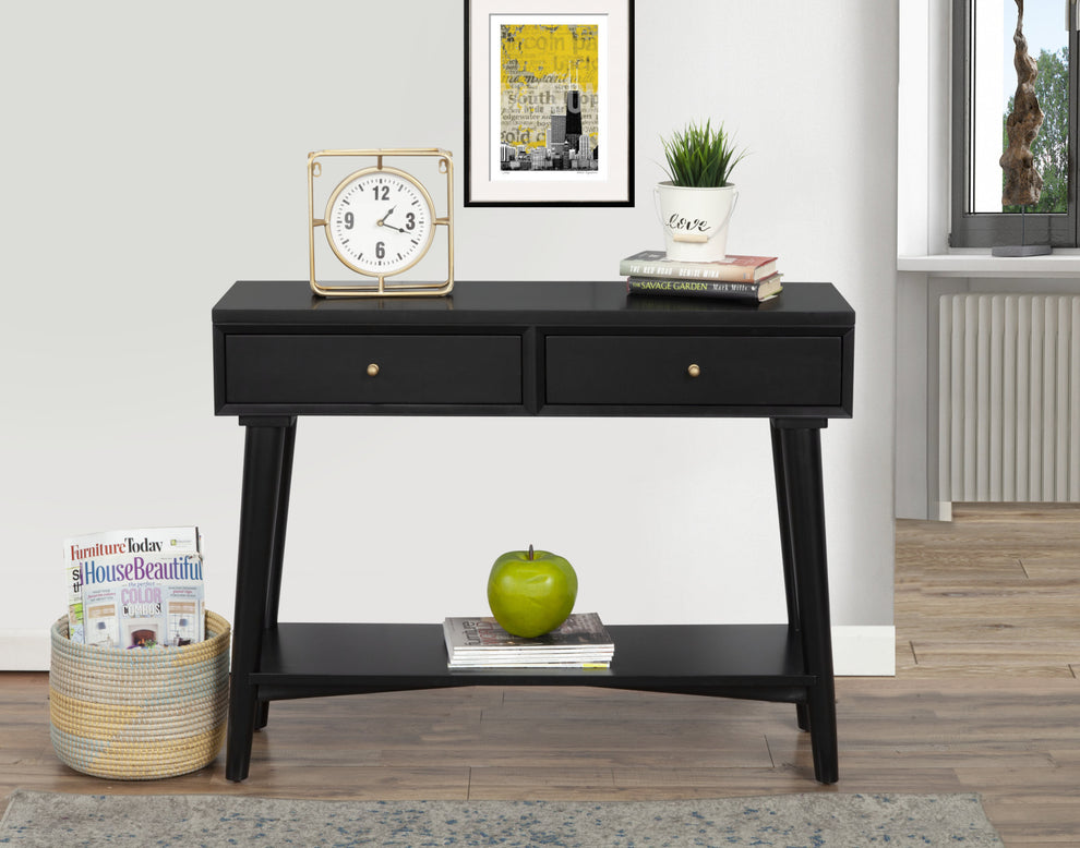 Black Floor Shelf Console Table With Shelves And Drawers By Homeroots | Console Tables | Modishstore - 6