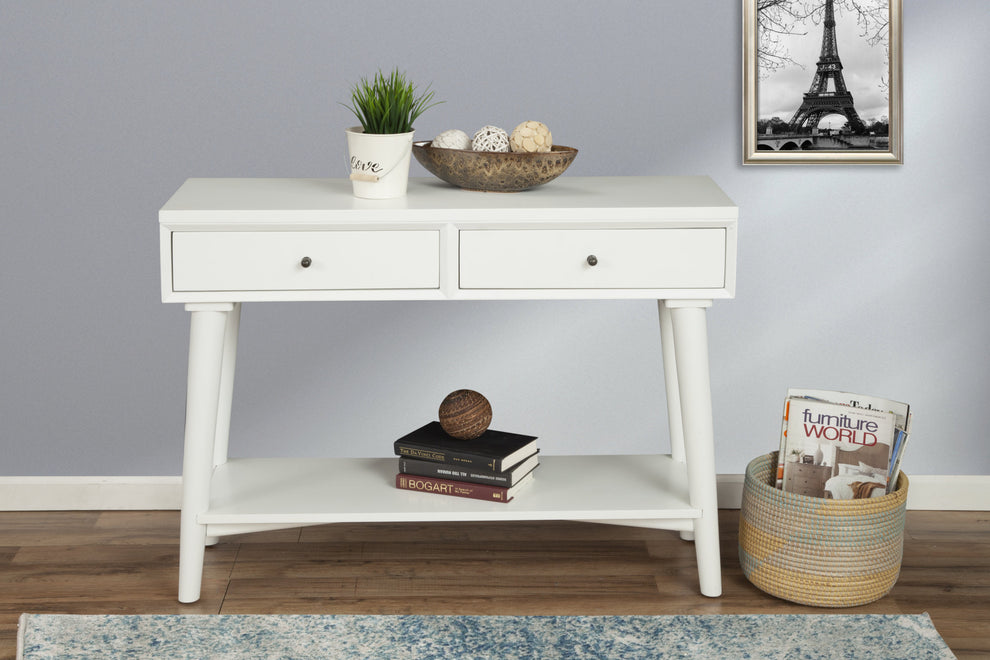 White Solid Wood Console Table With Shelves And Drawers By Homeroots | Console Tables | Modishstore - 6