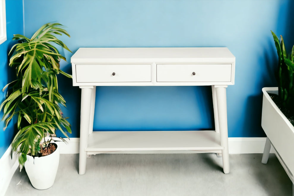 White Solid Wood Console Table With Shelves And Drawers By Homeroots | Console Tables | Modishstore - 2