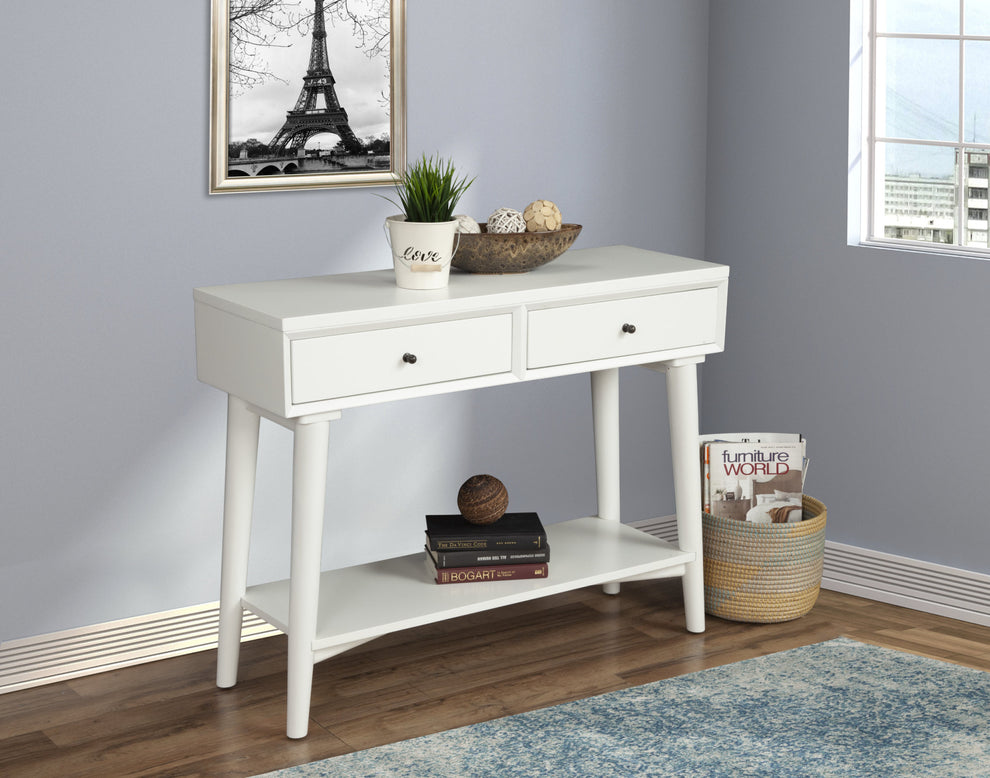 White Solid Wood Console Table With Shelves And Drawers By Homeroots | Console Tables | Modishstore - 4