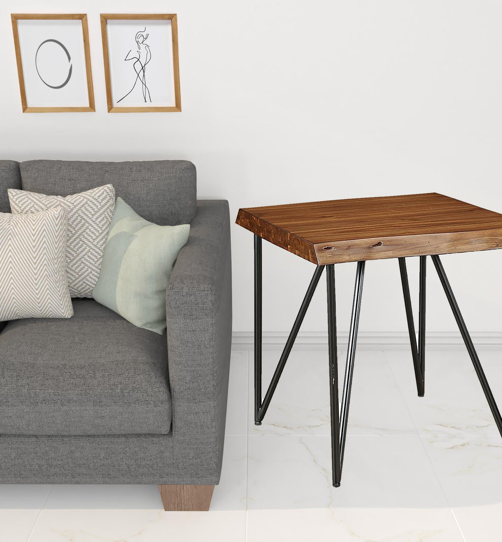 Black And Wood Brown Solid Wood End Table By Homeroots | End Tables | Modishstore - 2