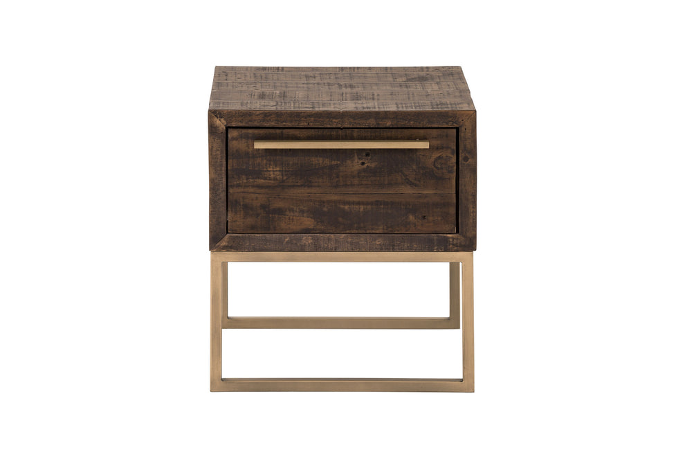 Antiqued Brass And Brown Reclaimed Wood End Table With Drawer By Homeroots | End Tables | Modishstore - 2
