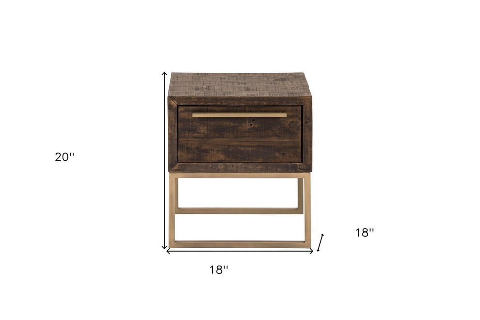 Antiqued Brass And Brown Reclaimed Wood End Table With Drawer By Homeroots | End Tables | Modishstore - 6