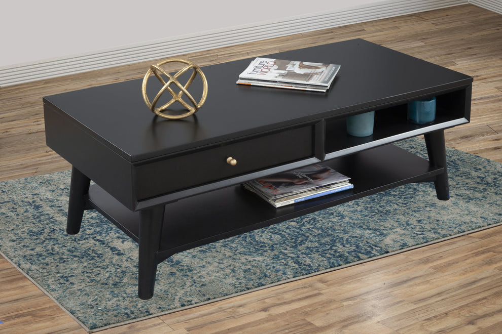 Black Solid And Manufactured Wood Coffee Table With Drawer By Homeroots | Coffee Tables | Modishstore - 6
