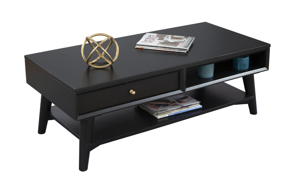 Black Solid And Manufactured Wood Coffee Table With Drawer By Homeroots | Coffee Tables | Modishstore - 3