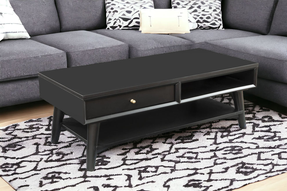 Black Solid And Manufactured Wood Coffee Table With Drawer By Homeroots | Coffee Tables | Modishstore - 2