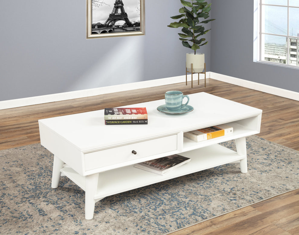 White Solid And Manufactured Wood Coffee Table With Drawer By Homeroots | Coffee Tables | Modishstore - 4