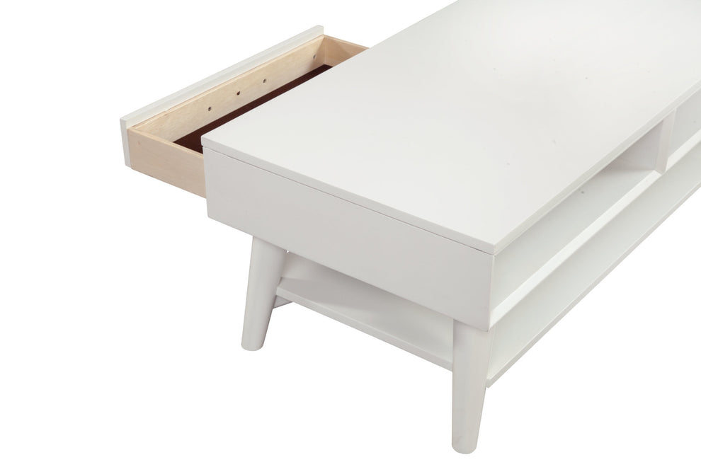 White Solid And Manufactured Wood Coffee Table With Drawer By Homeroots | Coffee Tables | Modishstore - 3