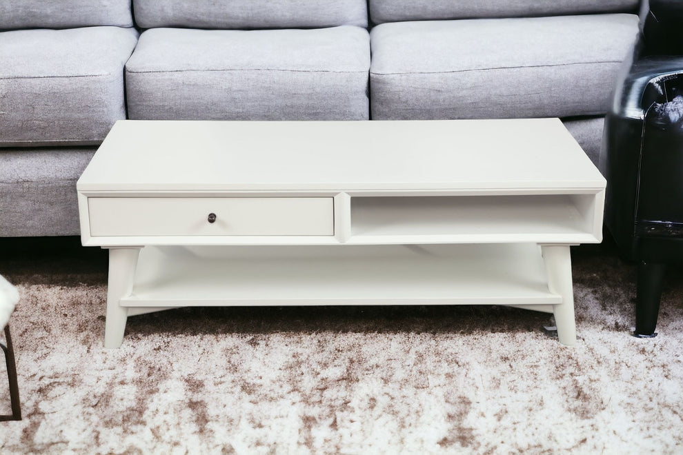 White Solid And Manufactured Wood Coffee Table With Drawer By Homeroots | Coffee Tables | Modishstore - 2