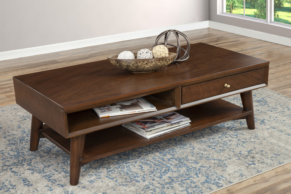Brown Solid And Manufactured Wood Coffee Table With Drawer By Homeroots | Coffee Tables | Modishstore - 6