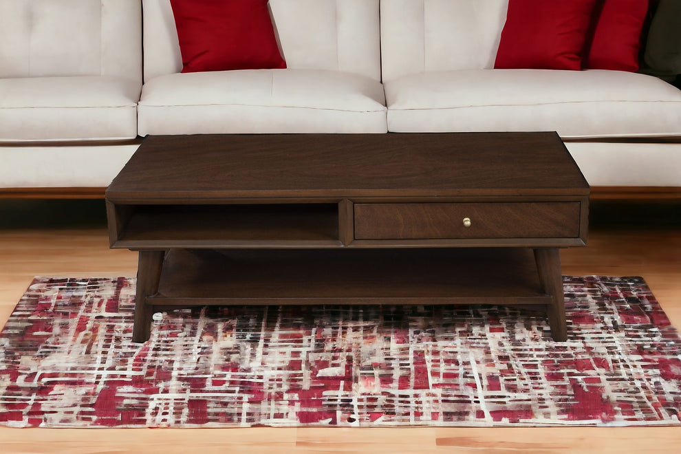 Brown Solid And Manufactured Wood Coffee Table With Drawer By Homeroots | Coffee Tables | Modishstore - 2