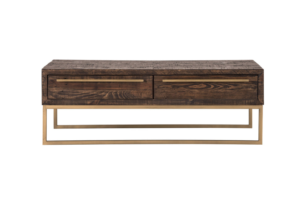 Dark Brown And Gold Metal Coffee Table With Drawer By Homeroots | Coffee Tables | Modishstore - 4