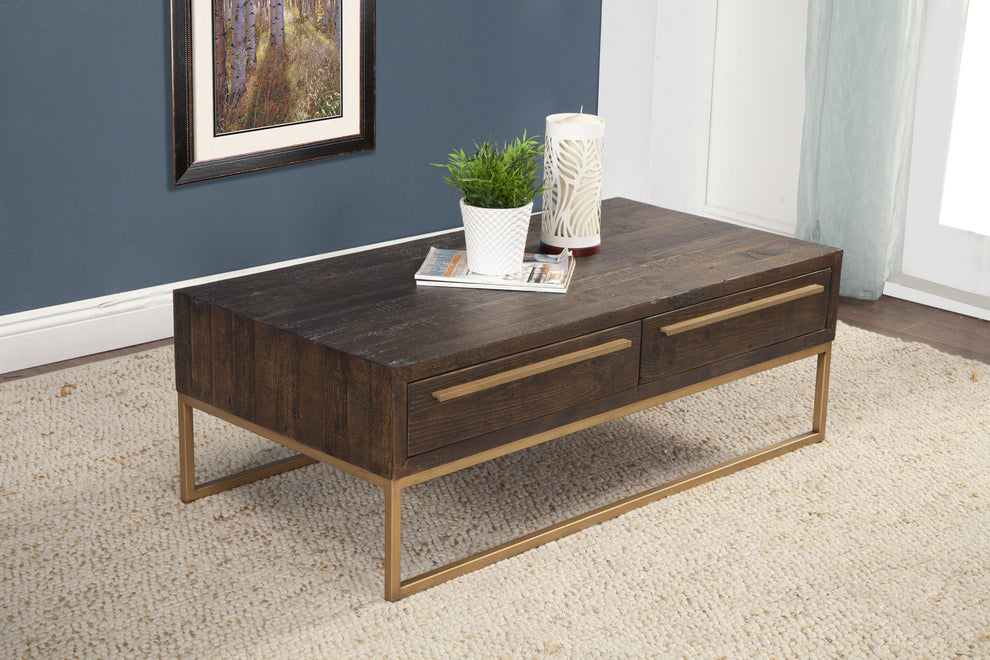 Dark Brown And Gold Metal Coffee Table With Drawer By Homeroots | Coffee Tables | Modishstore - 6