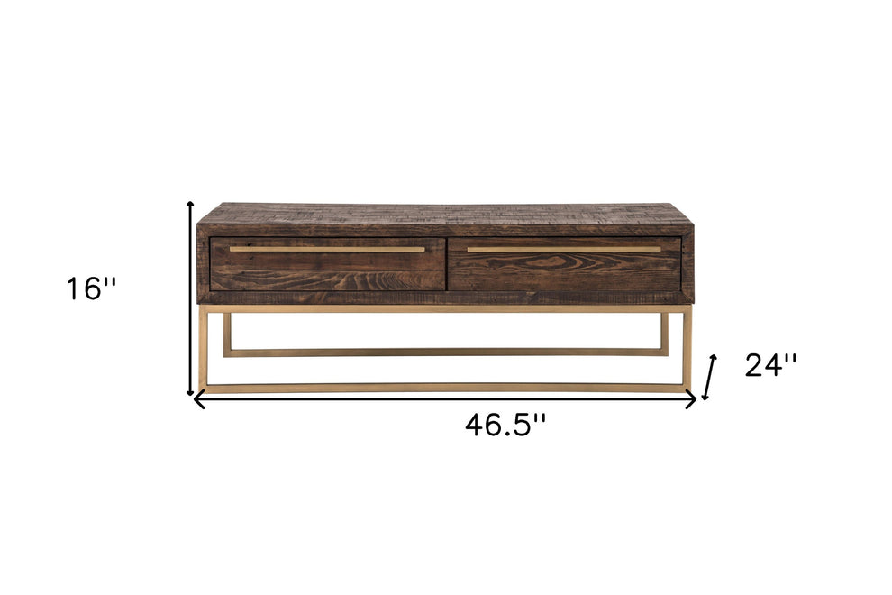 Dark Brown And Gold Metal Coffee Table With Drawer By Homeroots | Coffee Tables | Modishstore - 7