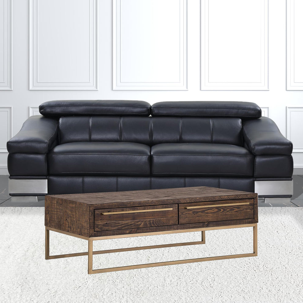 Dark Brown And Gold Metal Coffee Table With Drawer By Homeroots | Coffee Tables | Modishstore - 3