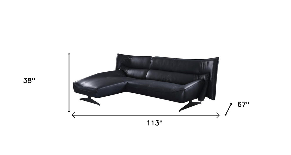 Dark Gray Top Grain Leather L Shaped Two Piece Sofa and Chaise Sectional By Homeroots | Outdoor Sofas, Loveseats & Sectionals | Modishstore - 3