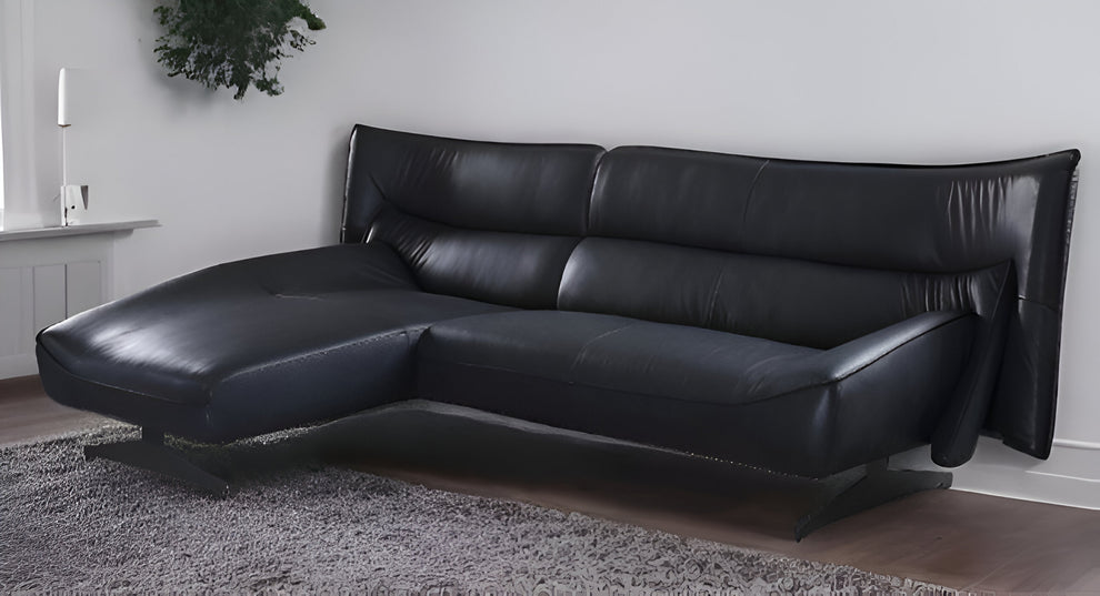 Dark Gray Top Grain Leather L Shaped Two Piece Sofa and Chaise Sectional By Homeroots | Outdoor Sofas, Loveseats & Sectionals | Modishstore - 4