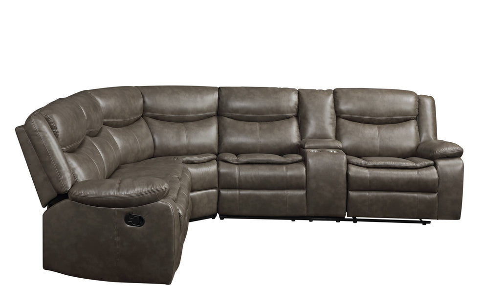Taupe Faux Leather Reclining L Shaped Six Piece Corner Sectional With Console By Homeroots | Outdoor Sofas, Loveseats & Sectionals | Modishstore - 5