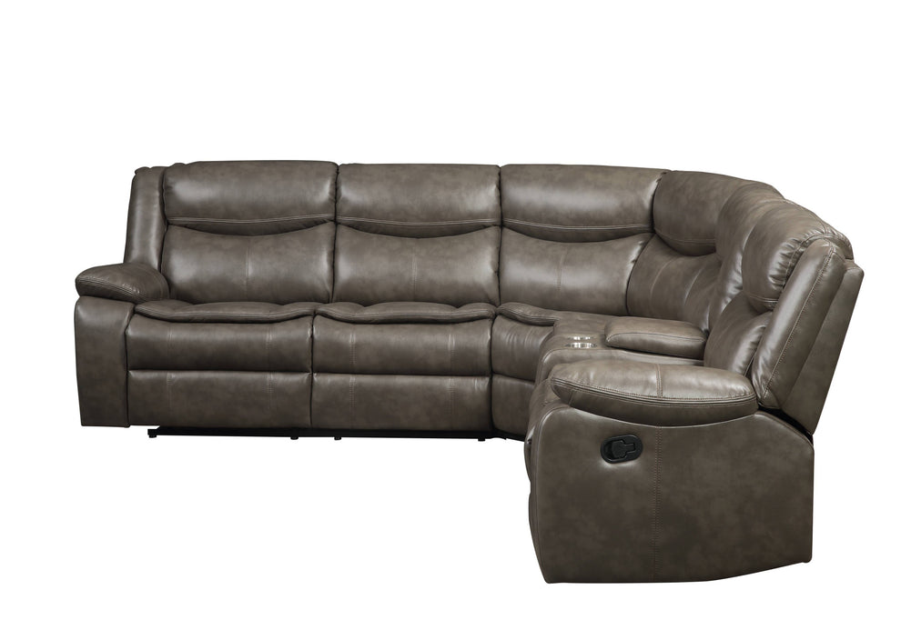 Taupe Faux Leather Reclining L Shaped Six Piece Corner Sectional With Console By Homeroots | Outdoor Sofas, Loveseats & Sectionals | Modishstore - 2