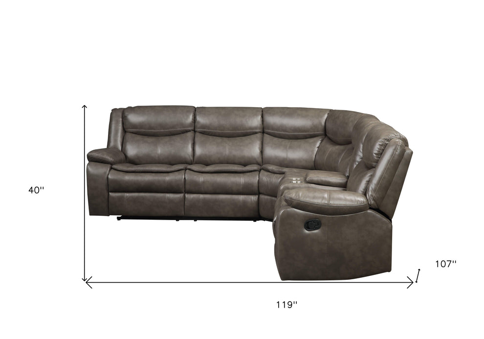Taupe Faux Leather Reclining L Shaped Six Piece Corner Sectional With Console By Homeroots | Outdoor Sofas, Loveseats & Sectionals | Modishstore - 6
