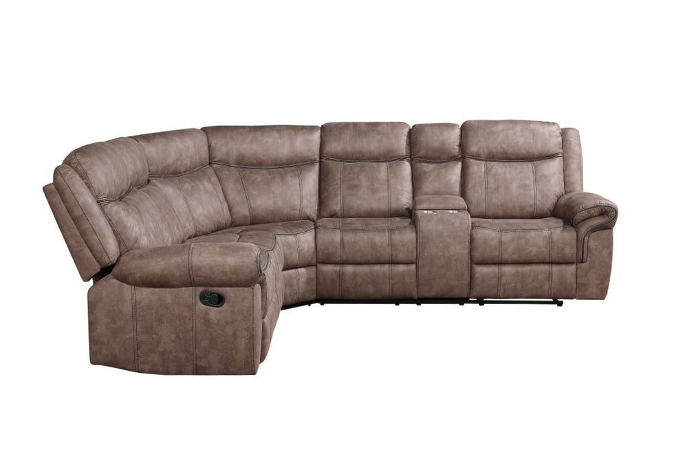 Chocolate Velvet Reclining L Shaped Six Piece Corner Sectional With Console By Homeroots | Outdoor Sofas, Loveseats & Sectionals | Modishstore - 4