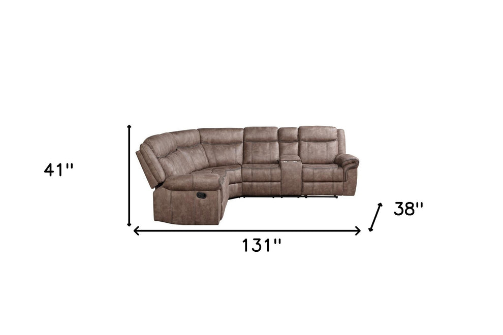 Chocolate Velvet Reclining L Shaped Six Piece Corner Sectional With Console By Homeroots | Outdoor Sofas, Loveseats & Sectionals | Modishstore - 3