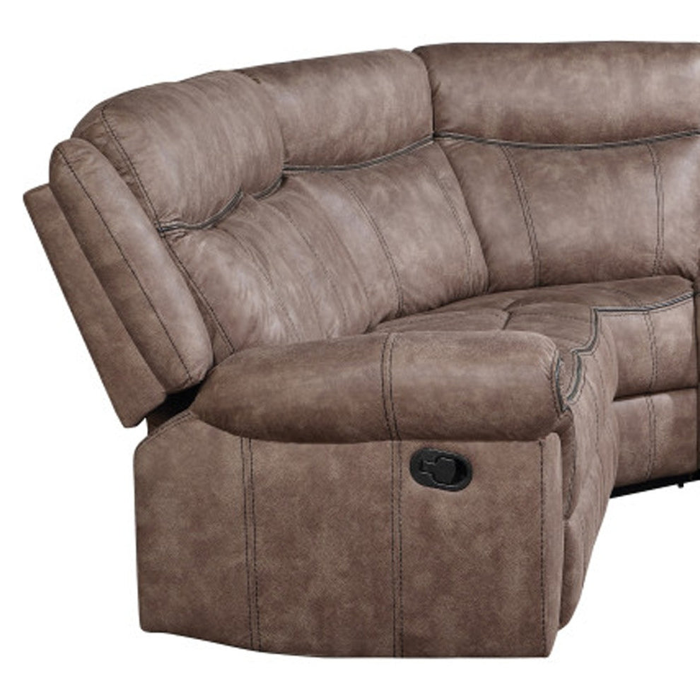 Chocolate Velvet Reclining L Shaped Six Piece Corner Sectional With Console By Homeroots | Outdoor Sofas, Loveseats & Sectionals | Modishstore - 2