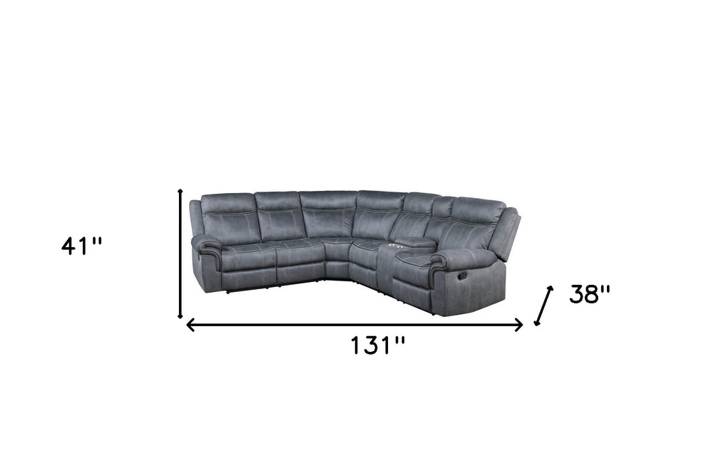 Gray Velvet Reclining L Shaped Six Piece Corner Sectional With Console By Homeroots | Outdoor Sofas, Loveseats & Sectionals | Modishstore - 3