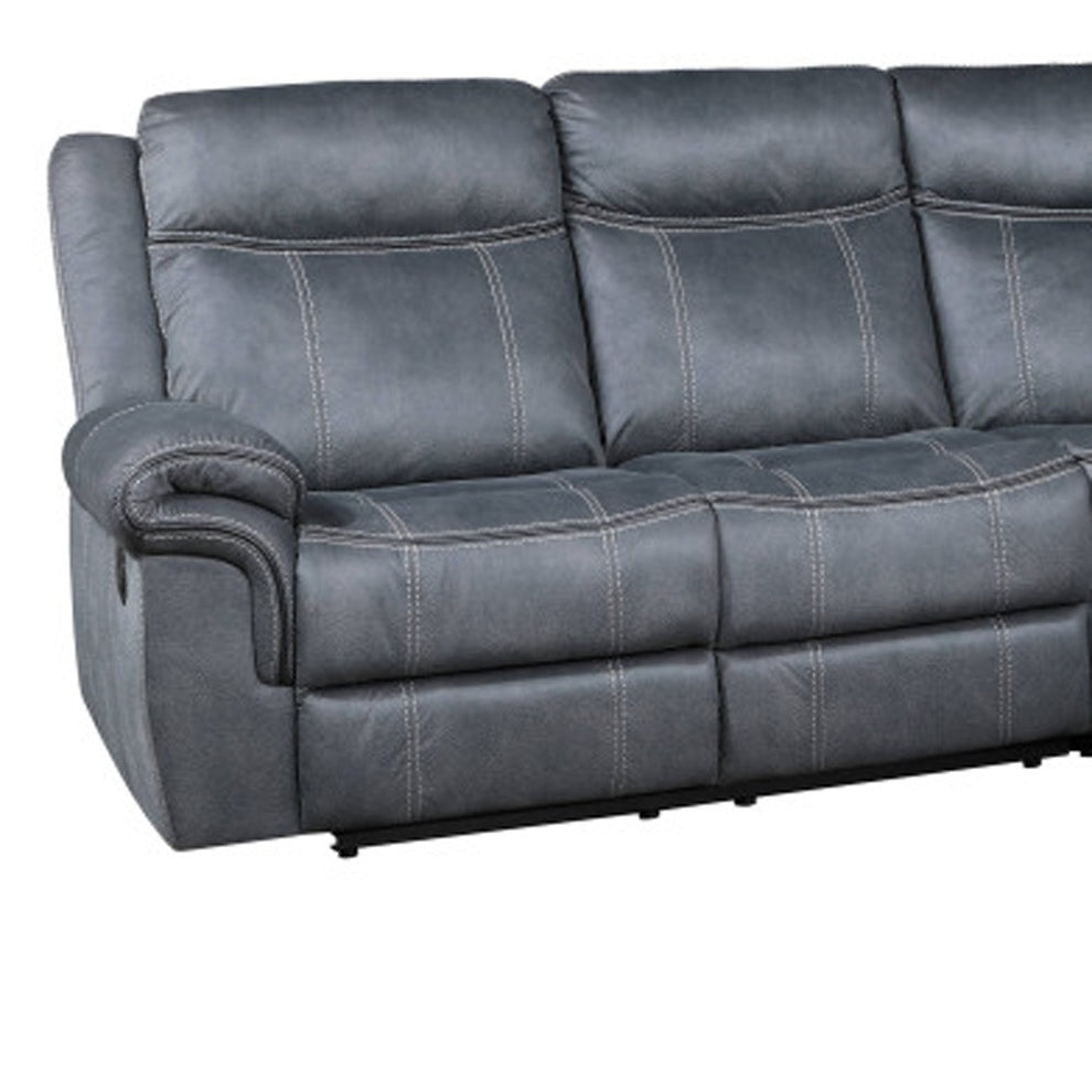 Gray Velvet Reclining L Shaped Six Piece Corner Sectional With Console By Homeroots | Outdoor Sofas, Loveseats & Sectionals | Modishstore - 2