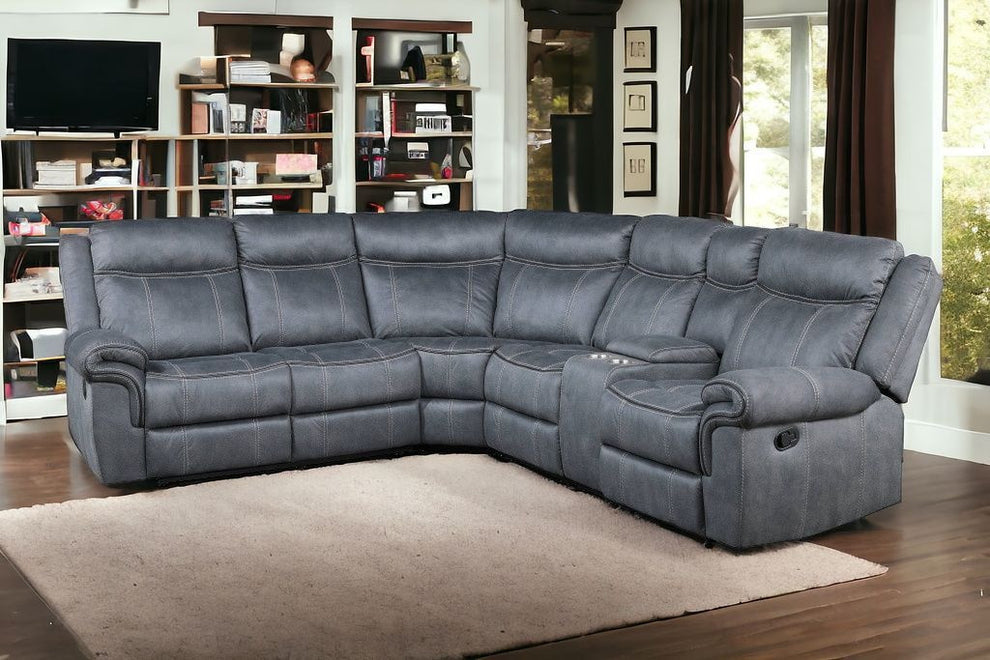 Gray Velvet Reclining L Shaped Six Piece Corner Sectional With Console By Homeroots | Outdoor Sofas, Loveseats & Sectionals | Modishstore - 5