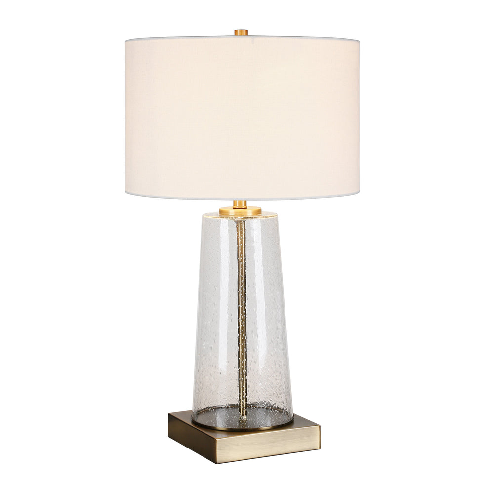 Brass and Clear Metal and Glass Table Lamp With White Drum Shade By Homeroots | Table Lamps | Modishstore - 6