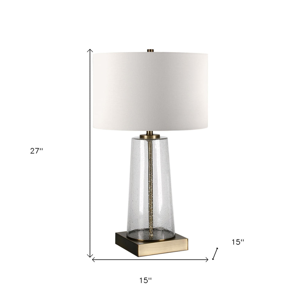 Brass and Clear Metal and Glass Table Lamp With White Drum Shade By Homeroots | Table Lamps | Modishstore - 5