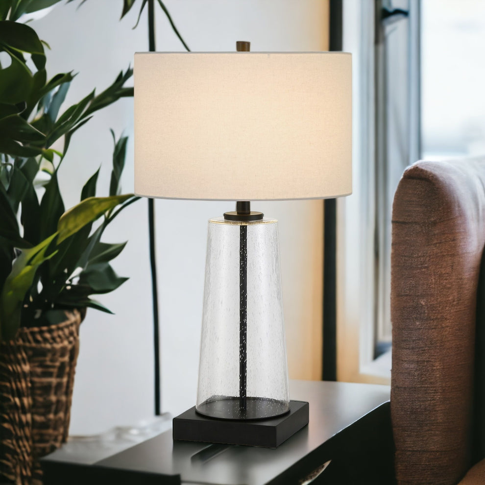 Black and Clear Metal and Glass Table Lamp With White Drum Shade By Homeroots | Table Lamps | Modishstore - 2