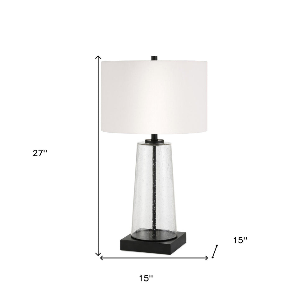 Black and Clear Metal and Glass Table Lamp With White Drum Shade By Homeroots | Table Lamps | Modishstore - 7