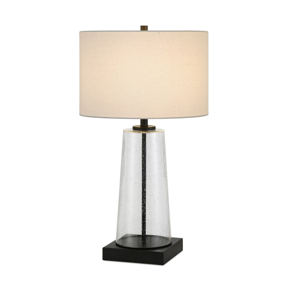 Black and Clear Metal and Glass Table Lamp With White Drum Shade By Homeroots | Table Lamps | Modishstore - 6