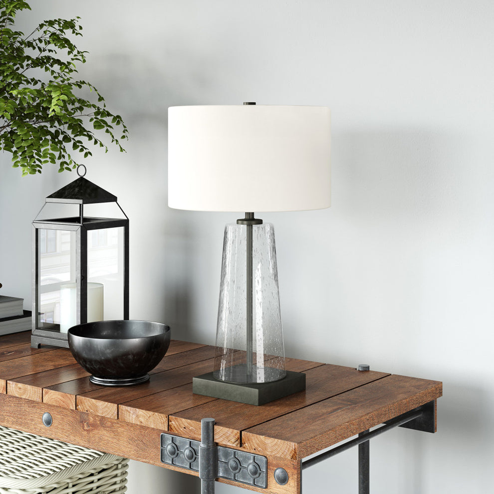 Black and Clear Metal and Glass Table Lamp With White Drum Shade By Homeroots | Table Lamps | Modishstore - 8