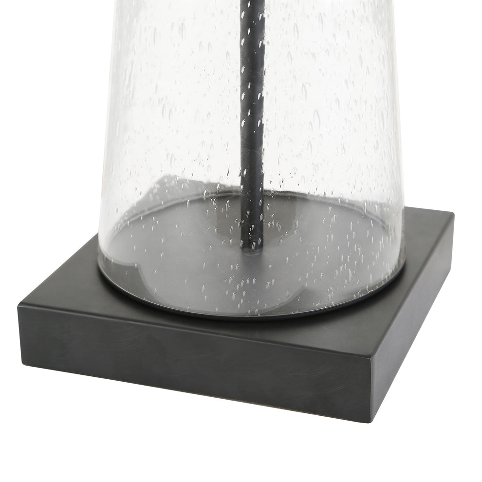 Black and Clear Metal and Glass Table Lamp With White Drum Shade By Homeroots | Table Lamps | Modishstore - 3
