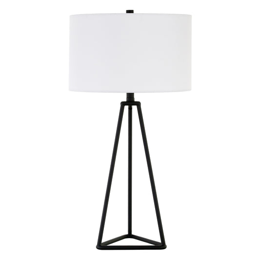 Black Metal Table Lamp With White Drum Shade By Homeroots | Table Lamps | Modishstore - 1