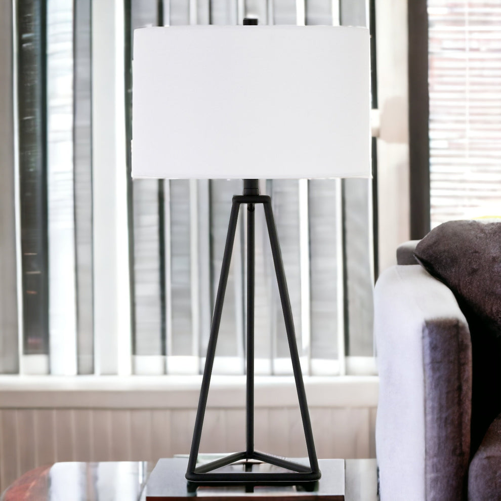 Black Metal Table Lamp With White Drum Shade By Homeroots | Table Lamps | Modishstore - 2