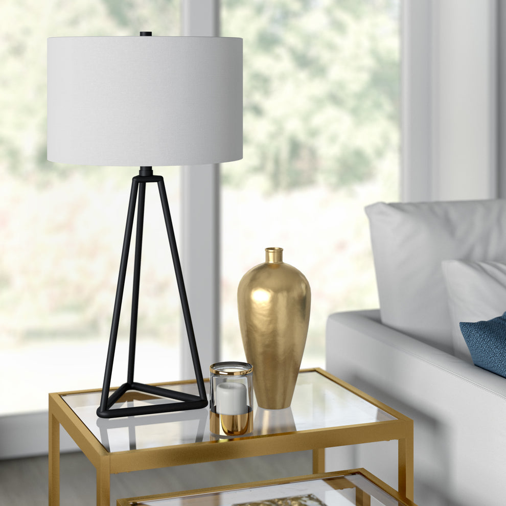 Black Metal Table Lamp With White Drum Shade By Homeroots | Table Lamps | Modishstore - 3