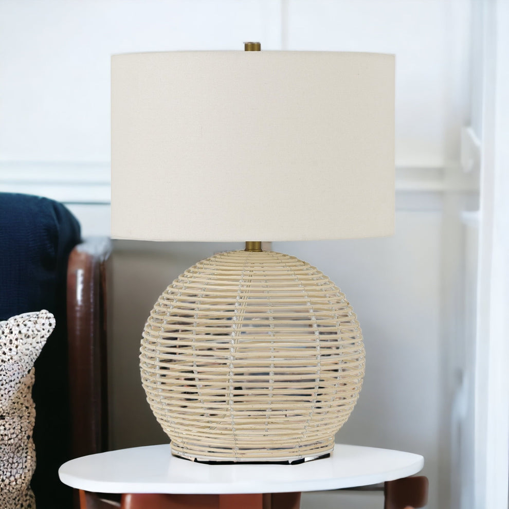 Natural Rattan Table Lamp With White Drum Shade By Homeroots | Table Lamps | Modishstore - 2