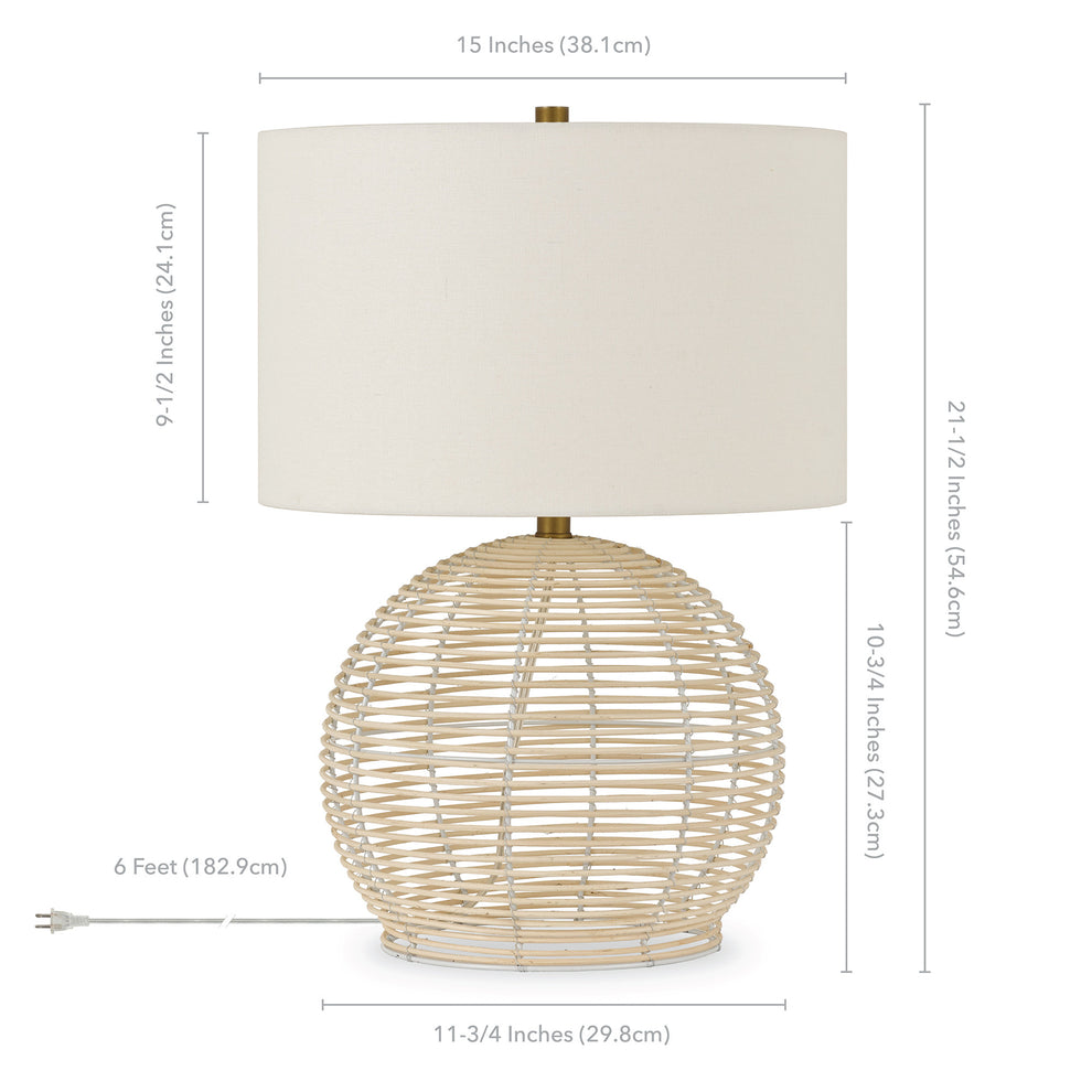 Natural Rattan Table Lamp With White Drum Shade By Homeroots | Table Lamps | Modishstore - 8