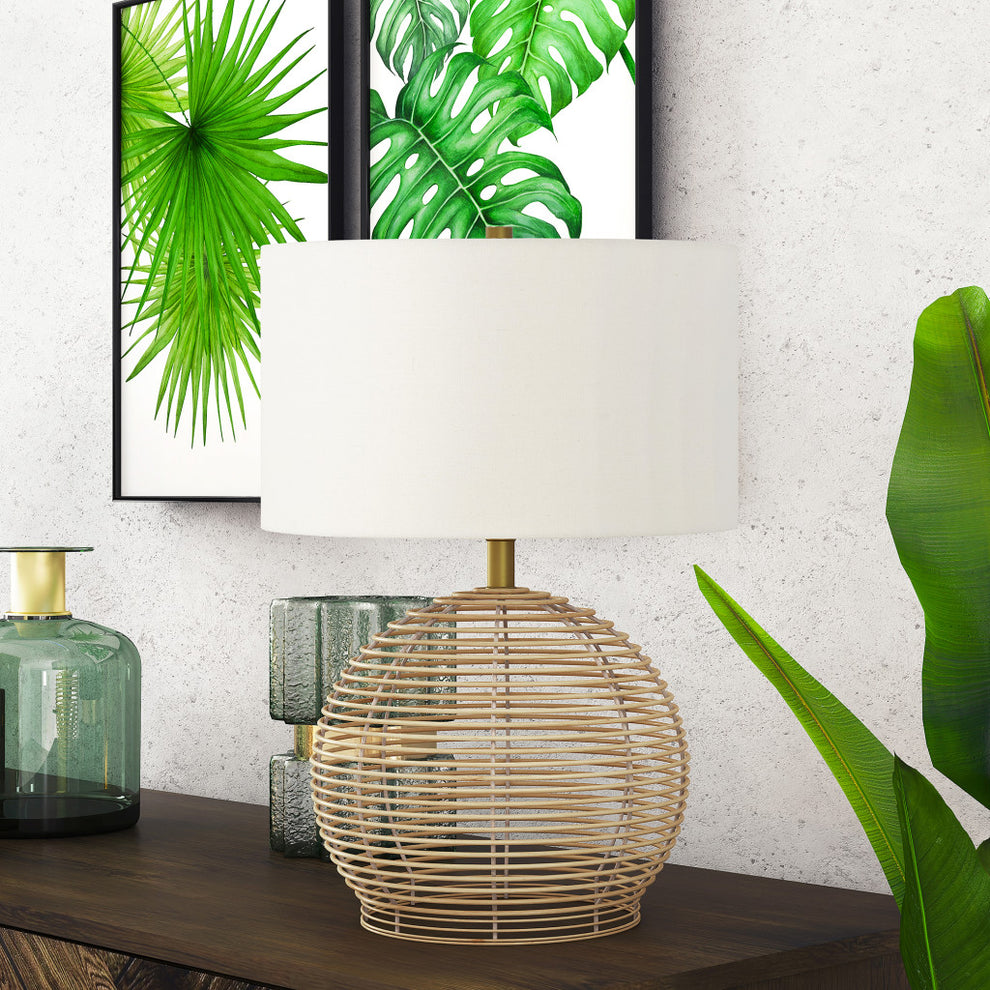 Natural Rattan Table Lamp With White Drum Shade By Homeroots | Table Lamps | Modishstore - 5