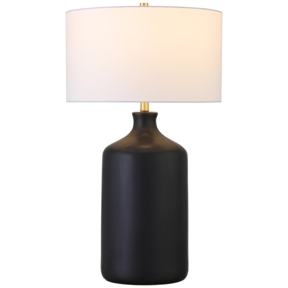 Black Ceramic Table Lamp With White Drum Shade By Homeroots | Table Lamps | Modishstore - 7