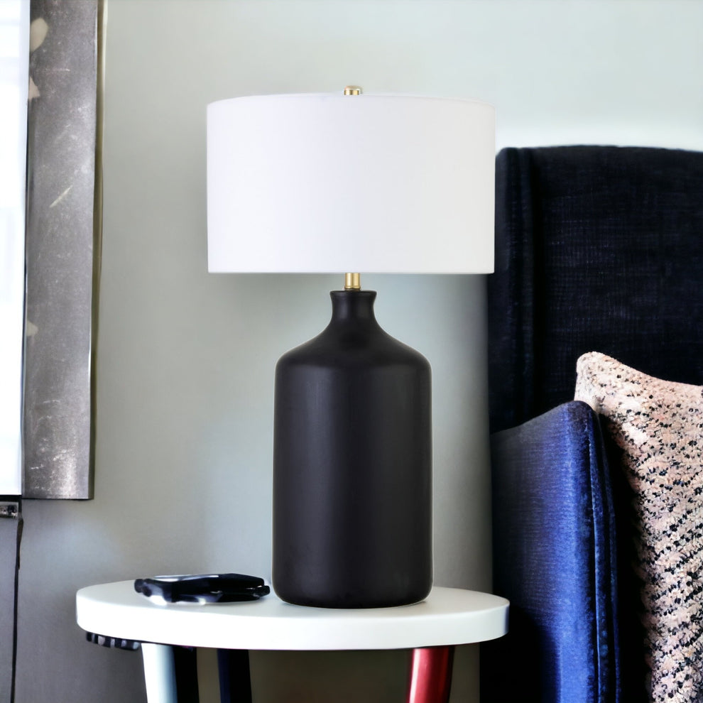 Black Ceramic Table Lamp With White Drum Shade By Homeroots | Table Lamps | Modishstore - 2