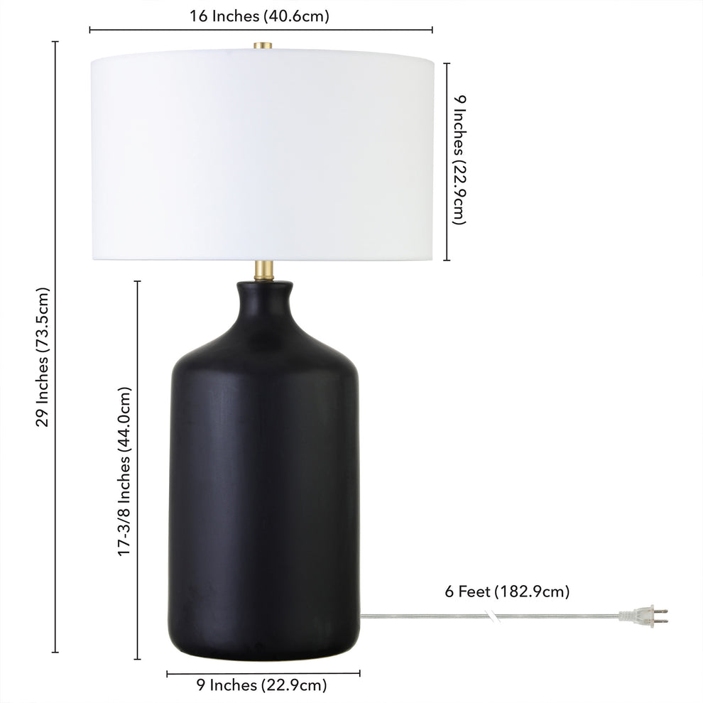 Black Ceramic Table Lamp With White Drum Shade By Homeroots | Table Lamps | Modishstore - 4