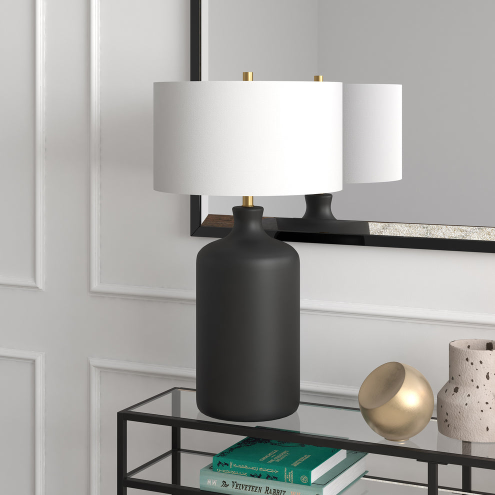 Black Ceramic Table Lamp With White Drum Shade By Homeroots | Table Lamps | Modishstore - 3