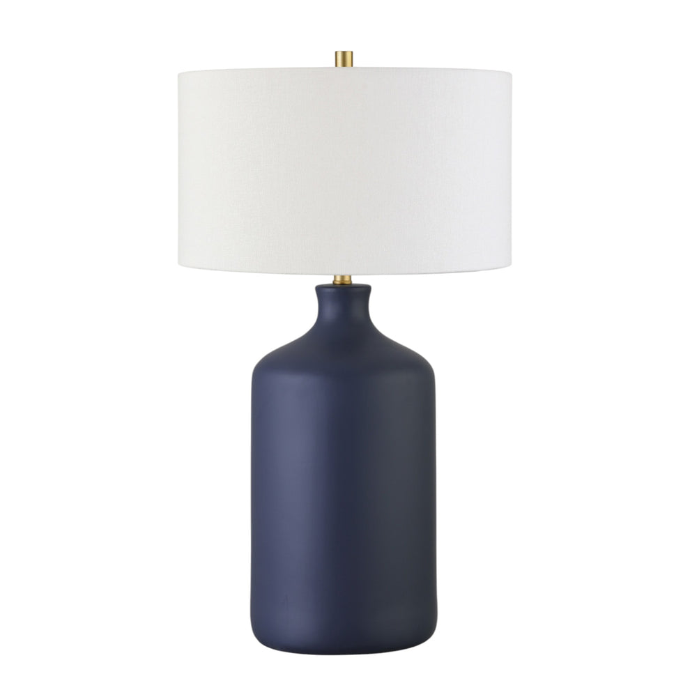Navy Blue Ceramic Table Lamp With White Drum Shade By Homeroots | Table Lamps | Modishstore - 7