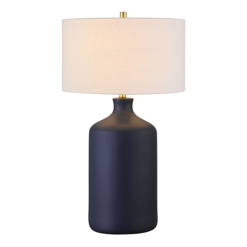 Navy Blue Ceramic Table Lamp With White Drum Shade By Homeroots | Table Lamps | Modishstore - 2